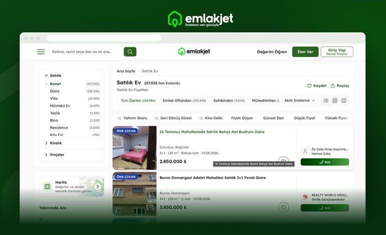 Emlakjet’ten Bir İlk: Konut Aramaları Artık Yatırım Getirisine Göre Sıralanıyor