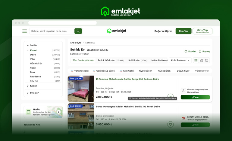 Emlakjet’ten Bir İlk: Konut Aramaları Artık Yatırım Getirisine Göre Sıralanıyor