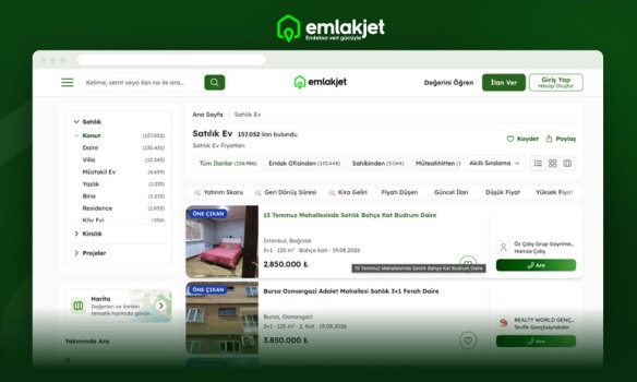 Emlakjet’ten Bir İlk: Konut Aramaları Artık Yatırım Getirisine Göre Sıralanıyor